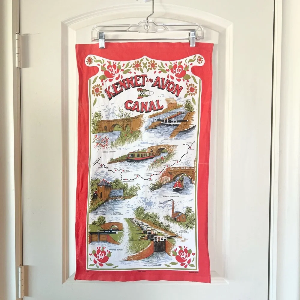 Vintage Kennet & Avon Canal Tea Towel Cotton British Map Decor Souvenir
